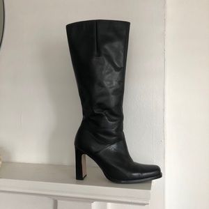 Vintage Leather Black Heeled Knee High Boots